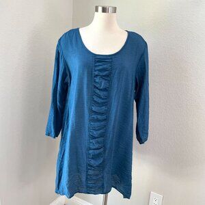 Cut Loose Womens XL Blue Tunic Top 3/4 Sleeve Ruched Shirt Scoop Neck